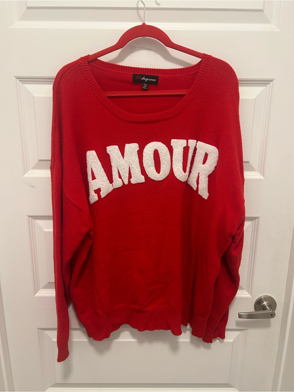 Women’s Plus  Red Crewneck Sweater with White AMOUR Graphic